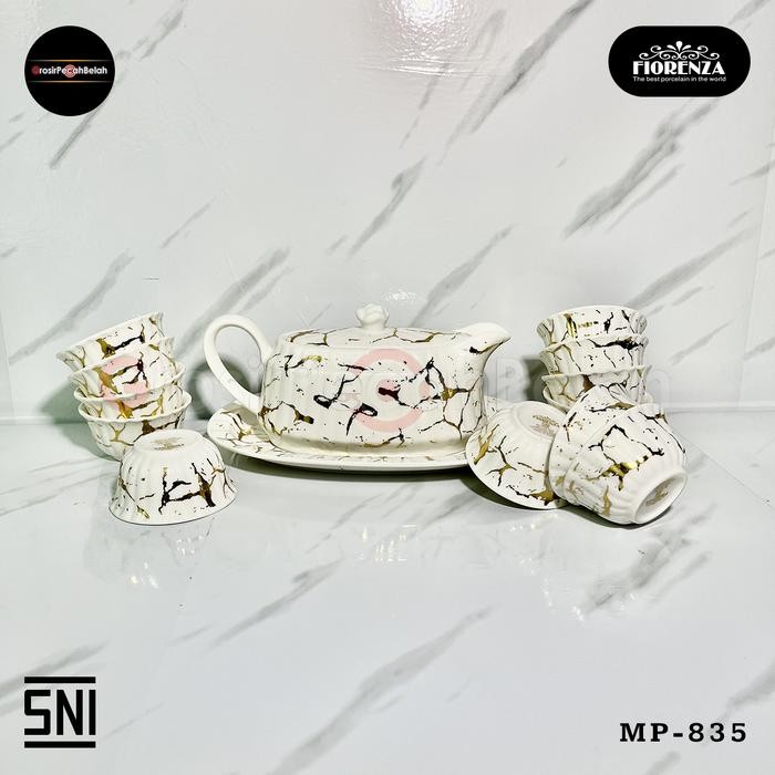 TEMPAT WADAH SAMBEL KERAMIK SET MOTIF MARBLE FIORENZA 835