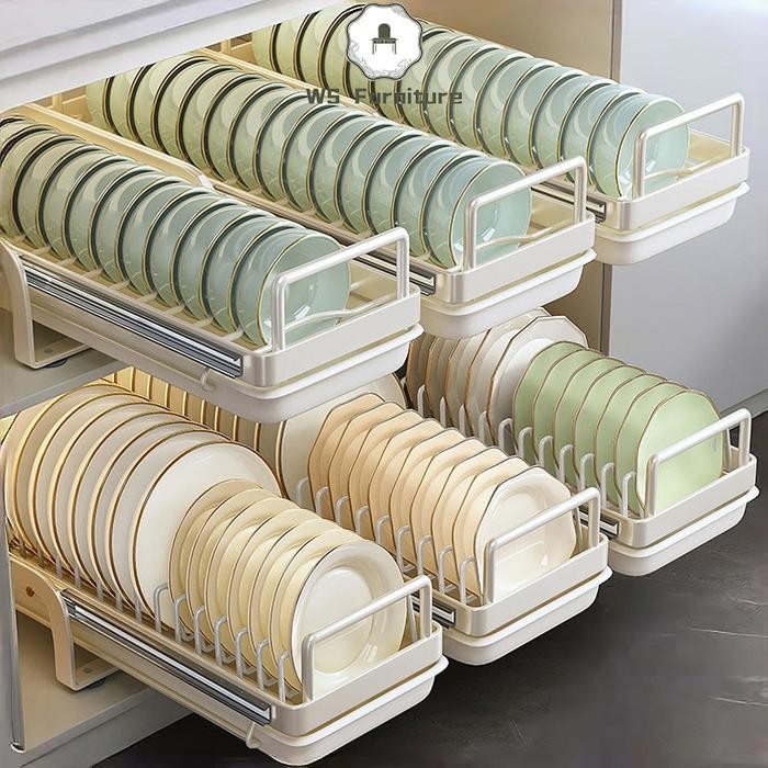 Happycall Indonsia - Rak Piring Tarik Rak Mangkuk Pengering Piring Lemari Dapur Tarik Keluar Rak