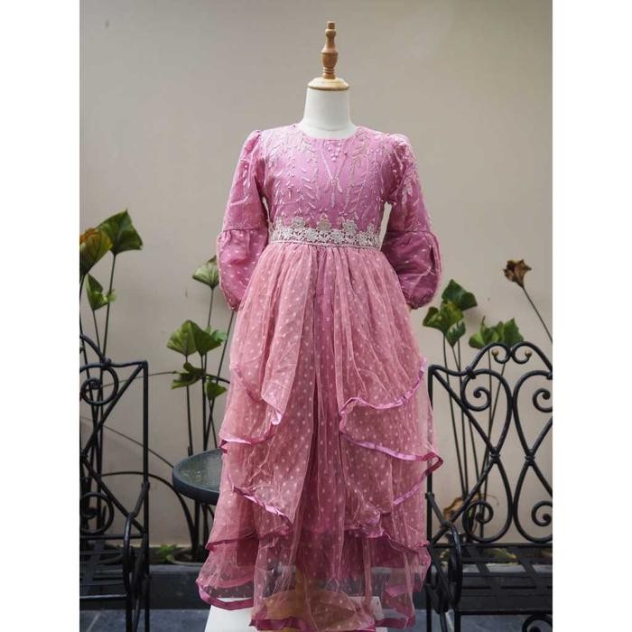 muna Gamis Muslim Nayra Brokat Kombinasi Tile Polkadot Cantik Dan Mewah Anak Perempuan Dari Usia