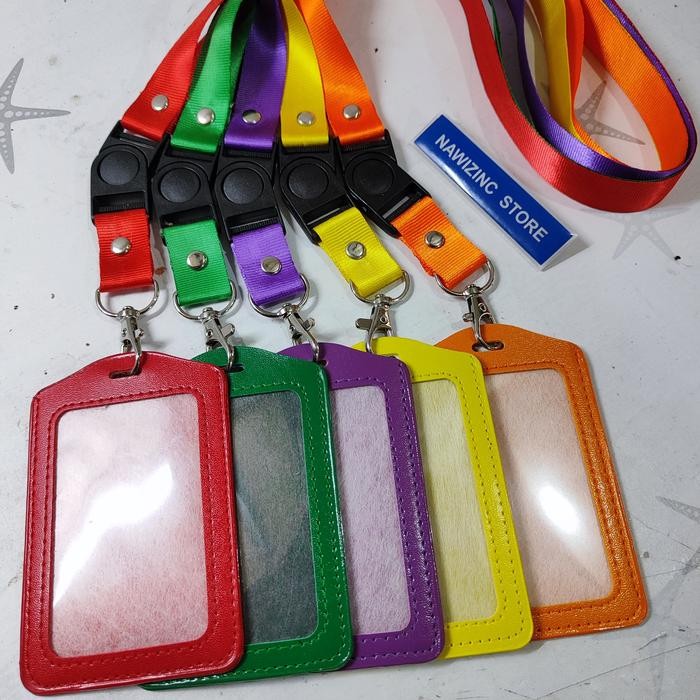 

New Gantungan id card lanyard 2 cm dengan tempat id card kulit sintetis