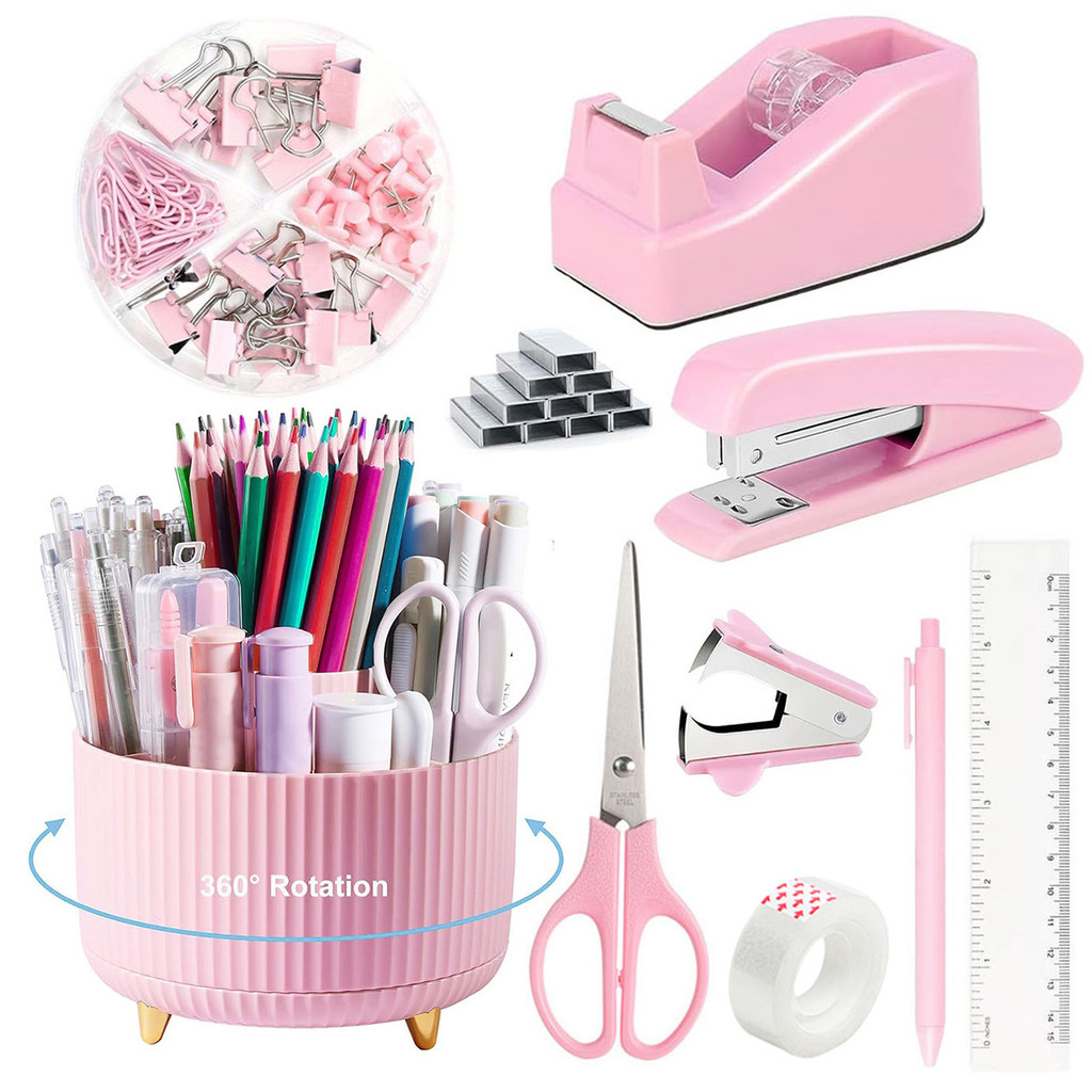 

Set Alat Tulis Kantor - Tempat Pensil Putar, Tempat Lem, Pembuka Staples & Stapler - Hadiah Ulang Tahun, Pernikahan, Wisuda - Warna Pink & Putih |N3Z09L08|