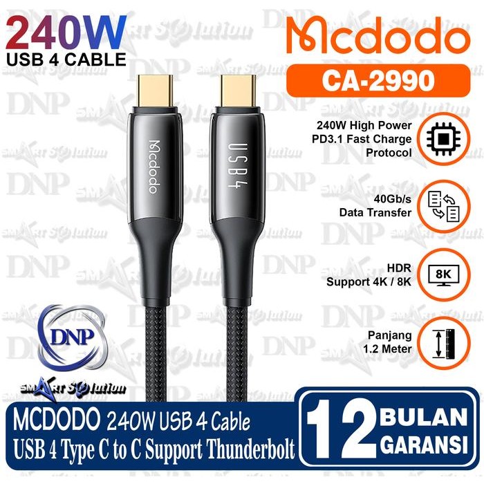 MCDODO CA2990 Kabel USB 4 Type C to Type C Thunderbolt 40Gbps 8K Fast 240W