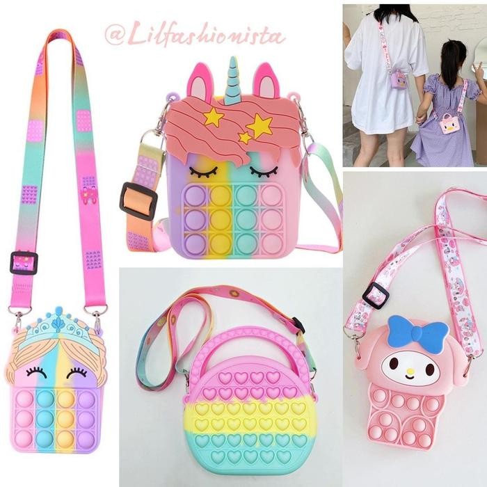 DISKON Tas Pop it Tas selempang anak Unicorn Mellody Hello Kitty Pink Bag READY STOCK