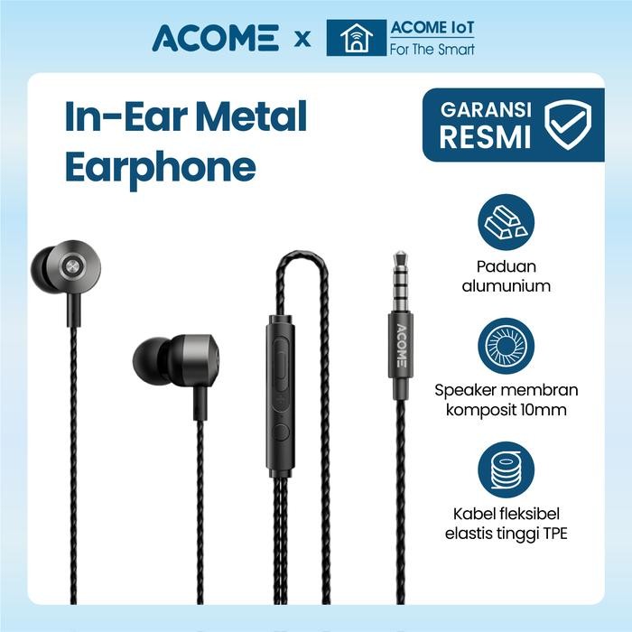 Pilihan- Acome Wired In Ear Metal Earphone Aw09 / Headset Strong Material Aluminium Material