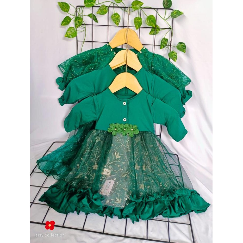 Pilihan- Gamis Anak Aisy Set Hijab Hijau Botol Series Usia 0-12 Tahun