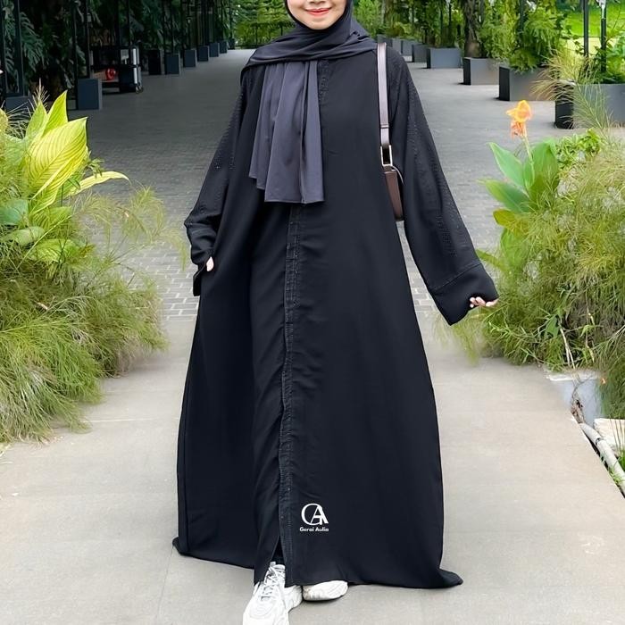 Abaya Matsura Jetblack by Gerai Aulia Gamis Arab Saudi Kombinasi Payet Hitam Pekat Dress Lebaran