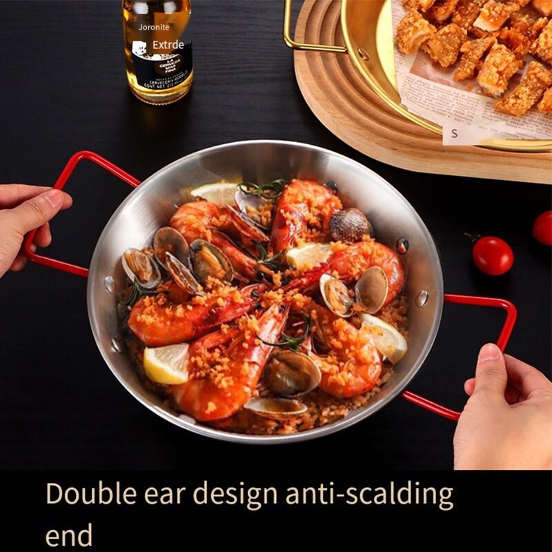 Stainless Steel Seafood Plate Thickened Paella Paella Pan Pan with Two Ears Red Handle TrayPaella Pa