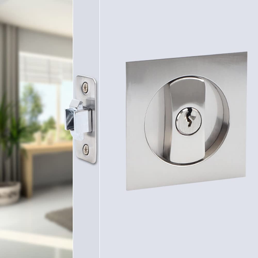 Privacy Pocket Door Lock with Keys Square Sliding Barn Door Lock