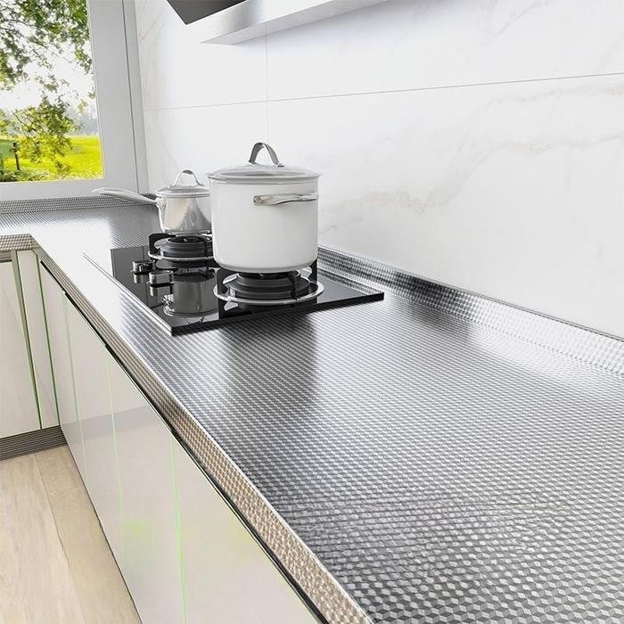 Vixplorn Stiker Aluminium Foil Untuk Lemari Dapur/Wallpaper Sticker Dinding Tembok Dapur Aluminum