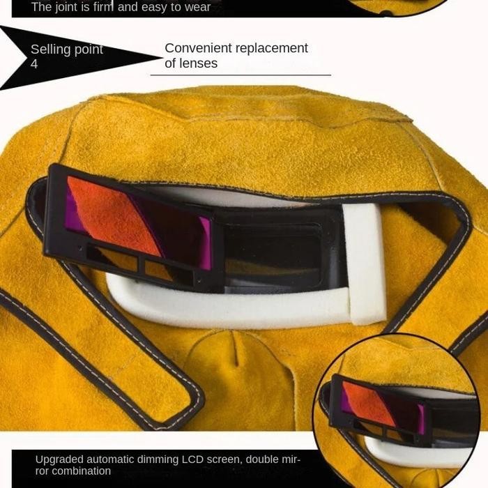 Leather Welding Mask Kedok Las Otomatis Topeng Las Kulit Topeng Las Listrik Full Wajah Breathable