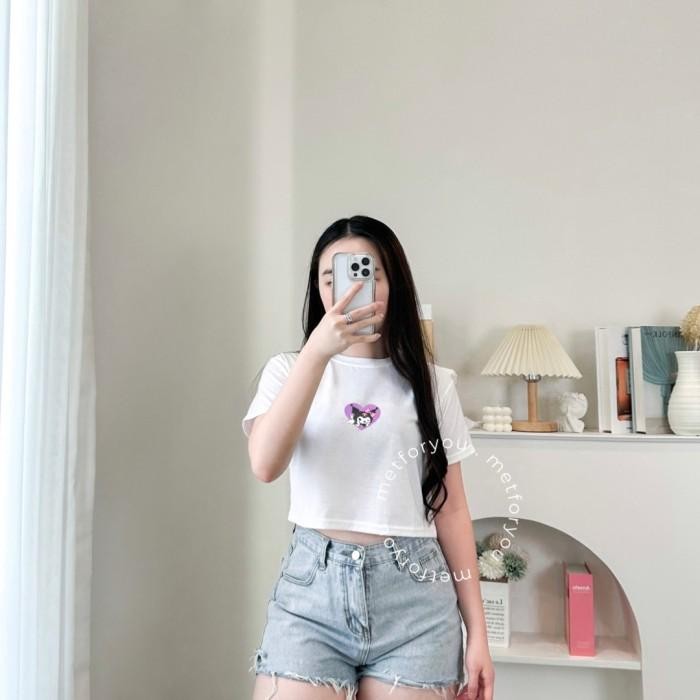 METFORYOU Kaos Crop Top Wanita - Kuromi Love Crop Tee