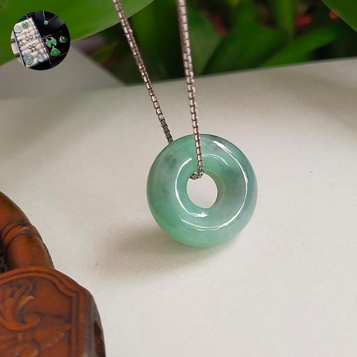 Kalung Liontin giok Burma Donat Wuji + sertifikat best seller