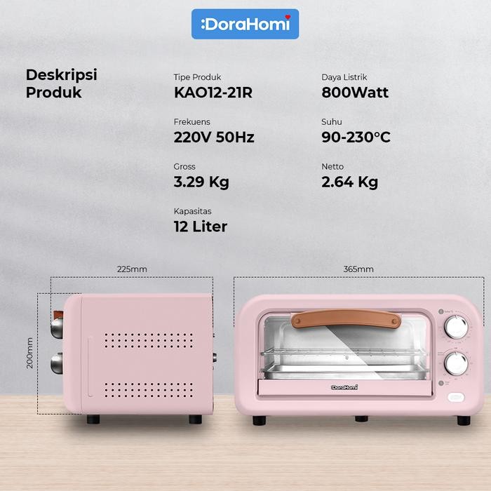 (COD) Dorahomi Oven listrik low watt electric Alat Pemanggang 12 Liter 800 Watt Pemanas Atas Bawah
