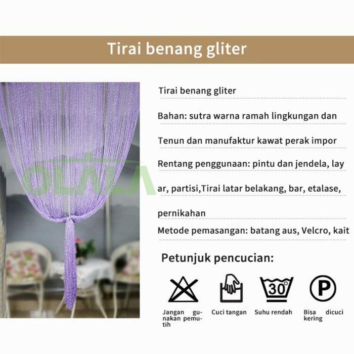 New CODTIRAI BENANG GLITTER GLITER POLOS TIRAI JENDELA TIRAI BENANG TIRAI PINTU OLL-BH-103