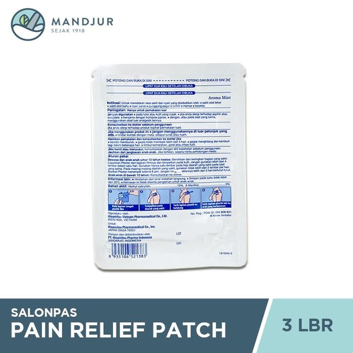 skig- Salonpas Pain Relief Patch 3 Lembar - Koyo Nyeri Otot Dan Sendi