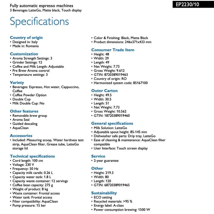 Philips LatteGo Espresso Machine EP2230/10 mesin kopi Philips