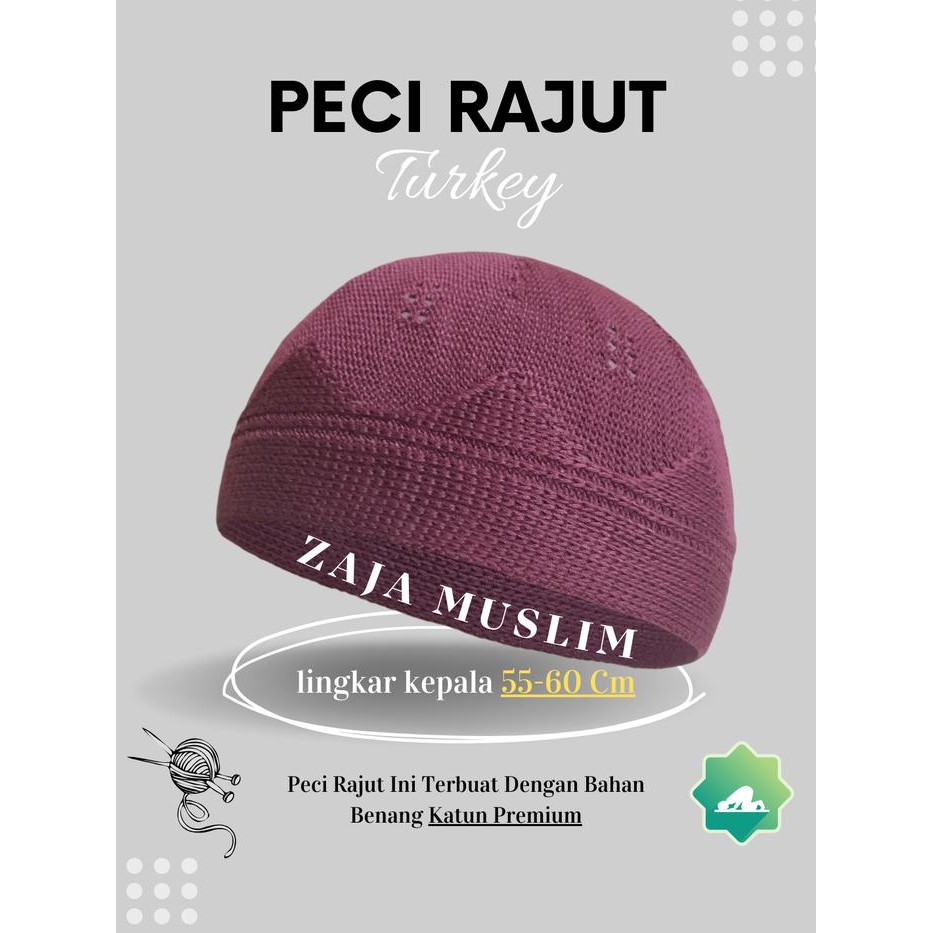 ASLI Zaja - Peci Rajut Pria Dewasa Kopiah Haji Warna Maroon Premium Quality Peci Rajut Turki Polos