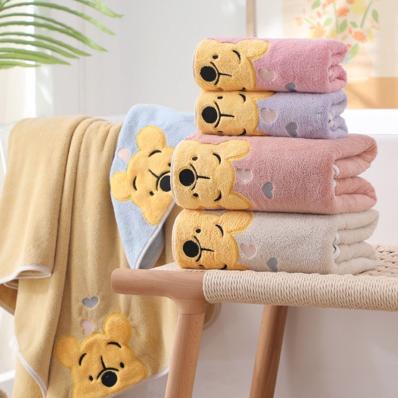 Thickened coral velvet bath towel Embroidery Pooh Bear towel Bath towel set Household towel Children