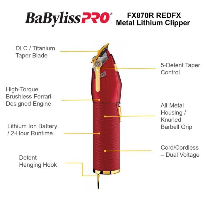 BabylissPro RedFX Lithium Hair Clipper BAB870RH