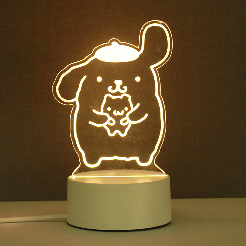 Hello Kitty Kuromi Lamp Acrylic USB LED Night Light Mymelody Cinnamoroll Home Decorations Bedroom De