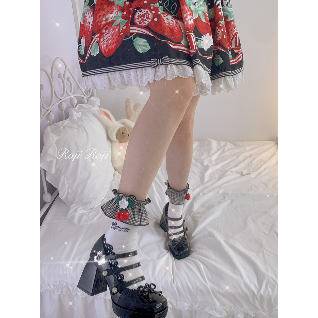 Original Plaid Strawberry Lolita Socks Female Summer Jk Pure Cotton Lolita Lace Socks Sweet