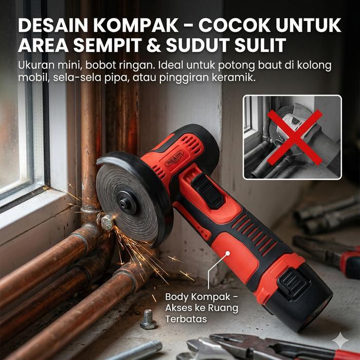 DIV1 REAIM Gerinda Mini Baterai 3 Inch 19500RPM Mesin Gerinda Mini Cordless Gerinda Baterai 3 in 1