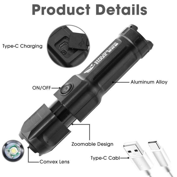 NEW Senter Mini Led Super Terang / Senter Led Zoom Cas USB High Power Baterai 18650