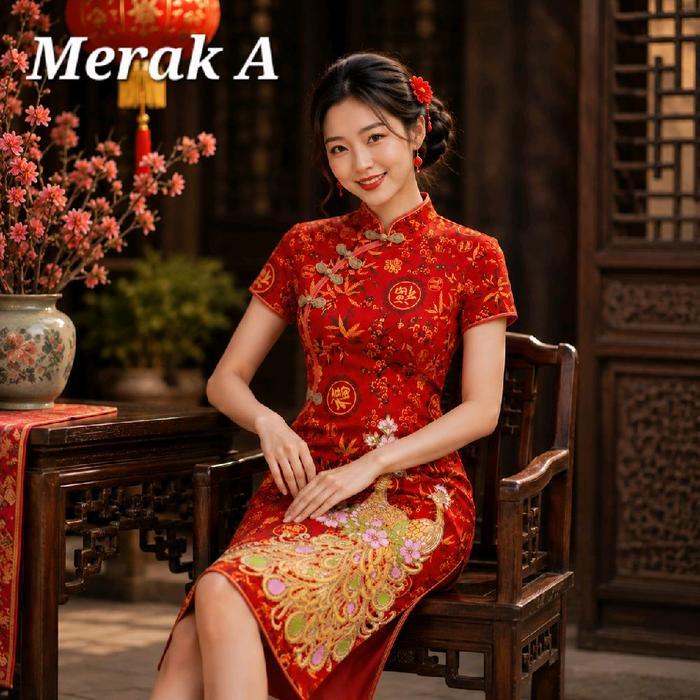 Dress Cheongsam / qipao Imlek wanita Dewasa Katun