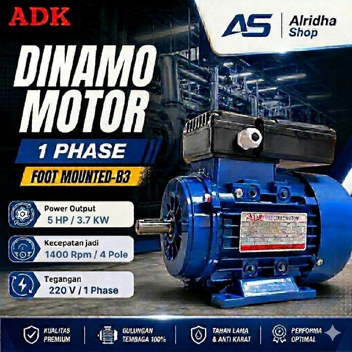 TERLARIS Dinamo ADK 5 HP 1 Phase 1400 Rpm 220V Dinamo Elektro Motor Penggerak Mesin ADK Dinamo 1400