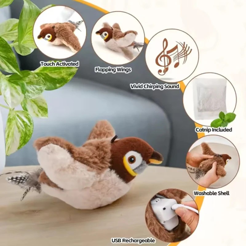 Interactive Cat Toys Interactive Toys Dog Rechargeable Chirping Flapping Bird(no Flying) Touch