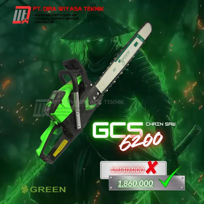 Chainsaw 25 Inch GREEN GCS 6200 | Gergaji Mesin 2-Tak 62cc Super Kencang