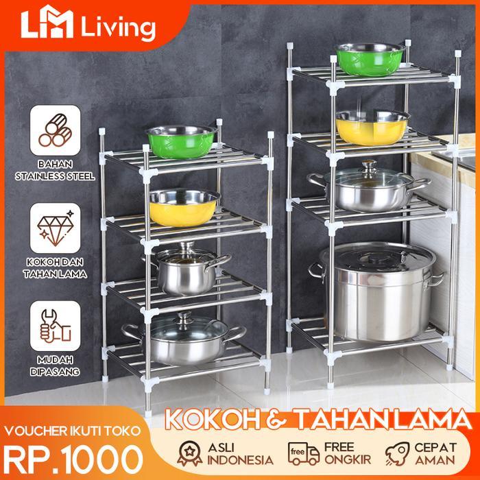 L.M Living Rak Dapur Tempat Penyimpanan 5 Susun Stainless Steel Rak Panci Wajan & Alat Masak