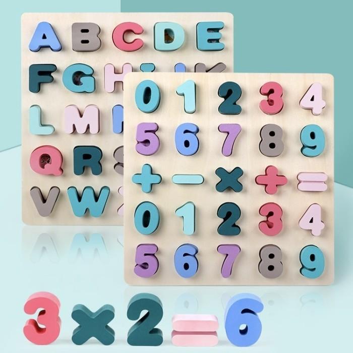 WOODEN PASTEL CHUNKY PUZZLE puzzle kayu papan angka alpha huruf
