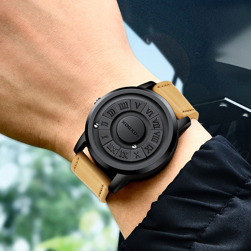 FOXBOX Quartz Men's Watches Sport Magnetic Scrolling Pointer Man Watch Top Brand Luxury Genuine