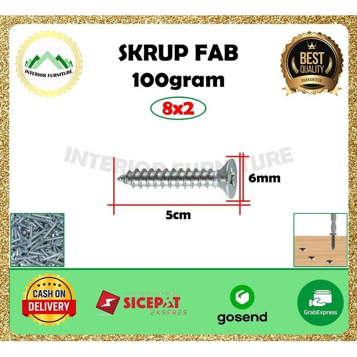 SEKRUP FAB HARDEN KAYU SEKRUP TRIPLEK 8 X 2 (5 CM) ISI 600 PCS