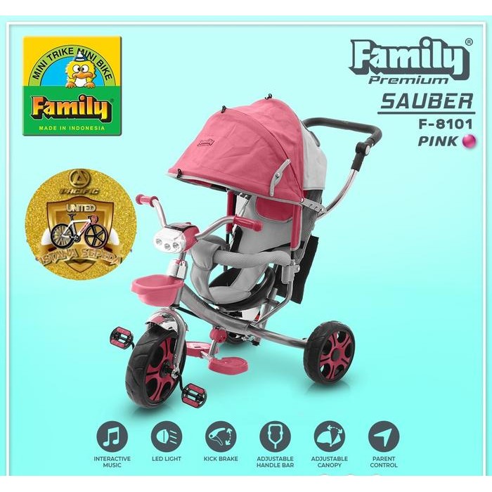 BARANG TERLARIS  Sepeda Anak Roda Tiga Family F8101 Sponge Safety Guard Tongkat Dorong Tricycle