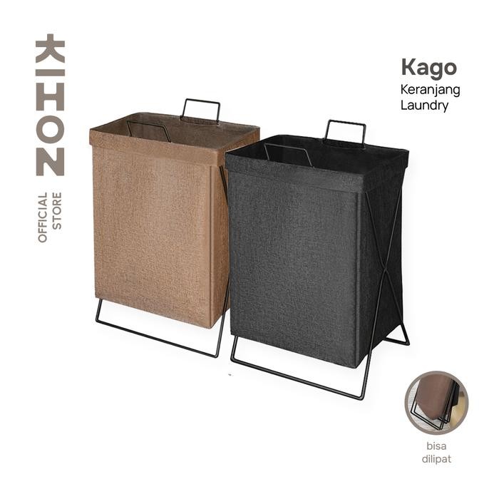 KIHON KAGO Keranjang Laundry Lipat Minimalis Dapat Dilipat Dilengkapi Rangka Besi Penyangga