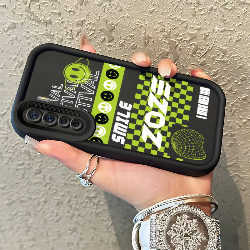 Casing Hp OPPO A91 OPPO F15 OPPO Reno 3 Case Casing tas wajah tersenyum pola HP Kasing Silikon Softc