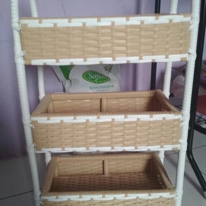 KERANJANG ROTAN KOTAK 3 SUSUN SINTETIS / RAK BUMBU DAPUR