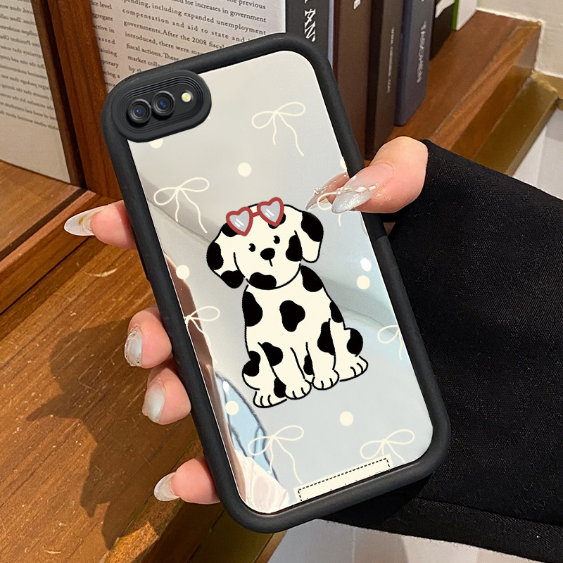 Casing Hp OPPO A5 A3s A12E Realme C1 Case Casing Anjing Hitam pola Kesing HP Cesing cermin Kasing Si