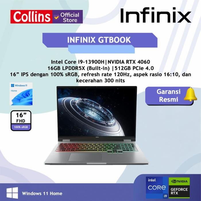Pilihan- Infinix Gt Book I9 13900H Rtx4060 16Gb 512Gb 16" Fhd 120Hz Srgb 100 W11