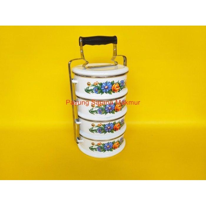 Rantang Susun 4 18Cm Panda Maspion / Rantang Kembang / Enamel / Jadul
