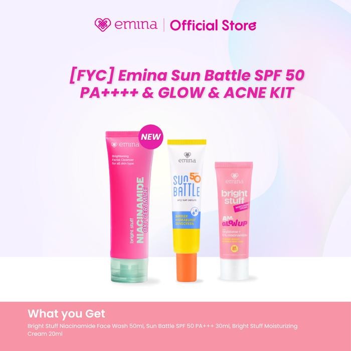 Pilihan- [Fyc] Emina Sun Battle Spf 50 Pa++++ & Glow & Acne Kit (Paket Lengkap Skincare Isi 3