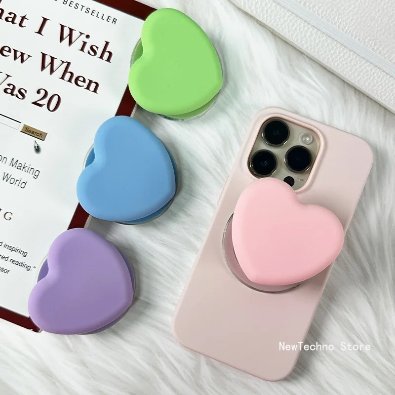 

Simple Solid Color Silicone Heart For Magsafe Magnetic Phone Griptok Grip Tok Stand For Iphone