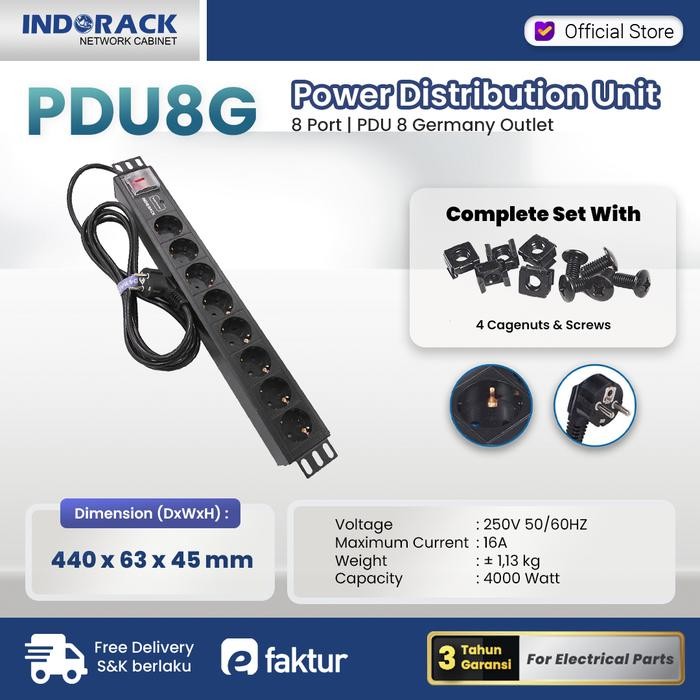 HARGA DISKON Indorack PDU 8 Outlet Germany Colokan 8 Slot PDU8G