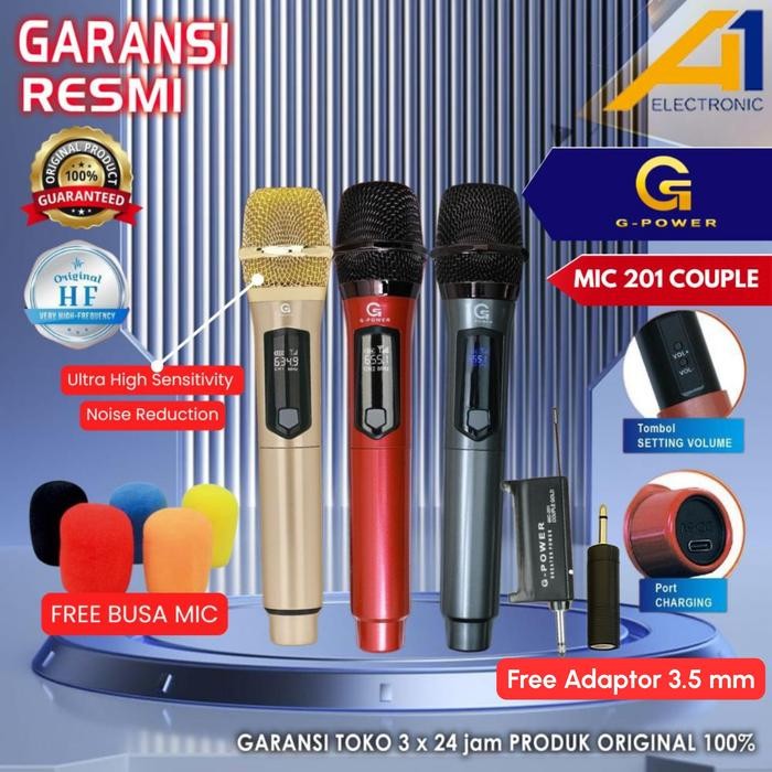 Ready Mic Wireless GPower MIC-201 Couple 2 Mic + Setting Volume + Gratis Busa Mic