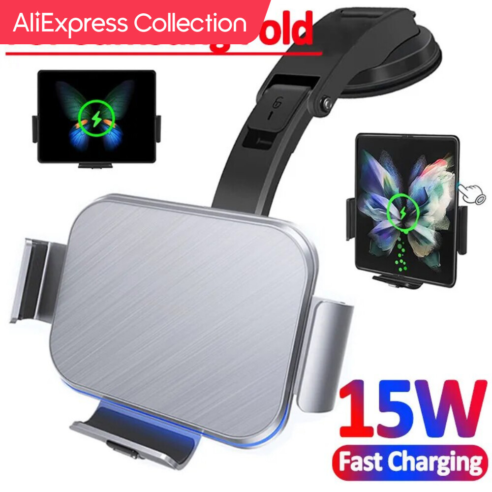 AliExpress Collection 15W Car Wireless Charger Stand Holder Dual Coil Foldable Phone Car Fast Chargi