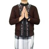 Baju Koko Lengan Panjang Motif Bordir - Coklat Tua