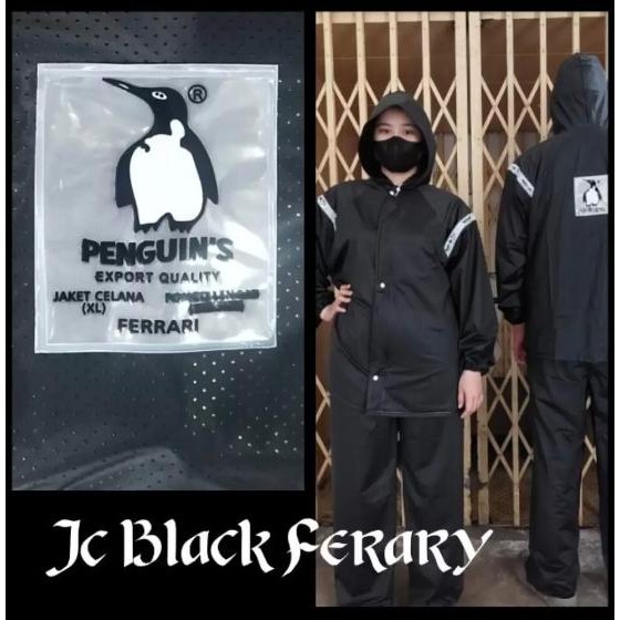 Jas hujan PENGUIN jacket celana Ferary XL BLACK - jas hujan stelan hitam - jas hujan pinguin murah
