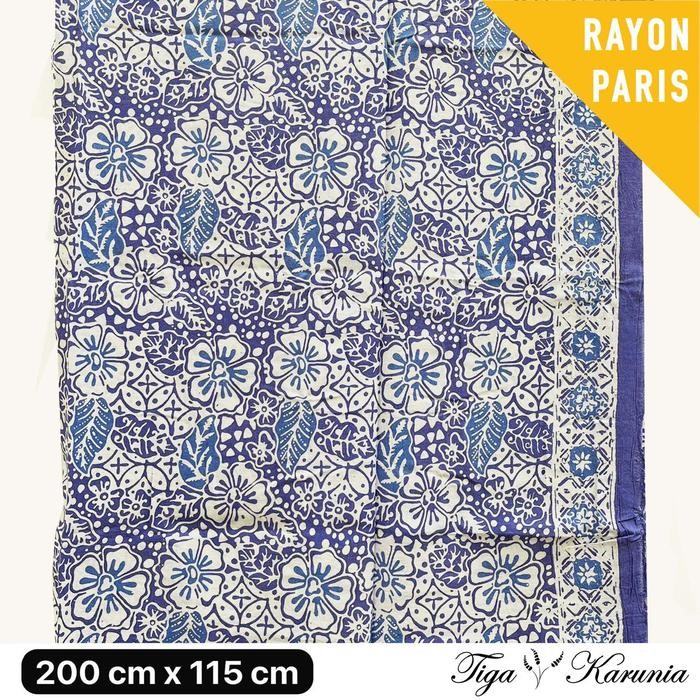 Kain Batik Cap Premium Solo Bunga Ungu Biru RAYON PARIS